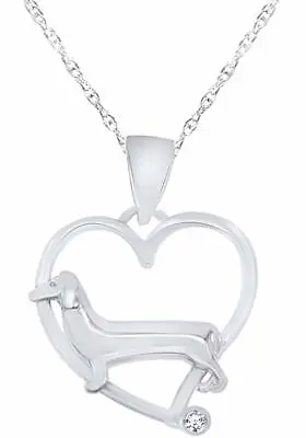 Cute Dachshund Dog Heart Pendant Necklace 14K White Gold Plated Sterling Silver • $97.49