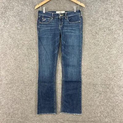$22.95 • Buy Hollister Womens Jeans Size W26 Blue Bootcut Frayed Hem Low Rise Zip 18524