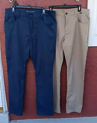 Lot Of 2 Travis Mathew Golf Pants Slacks Blue / Beige Mens  36 (Actual 37 X 31) • $12