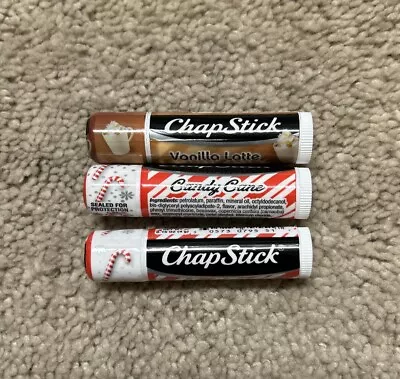 Lot Of 3 Chapstick Limited Edition Candy Cane (2) & Vanilla Latte (1) New Sealed • $9.99