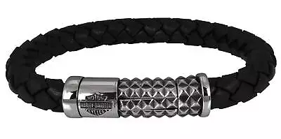 Harley-Davidson Men's Pyramid Steel Stud Leather Bracelet - Stainless Steel • $69.95