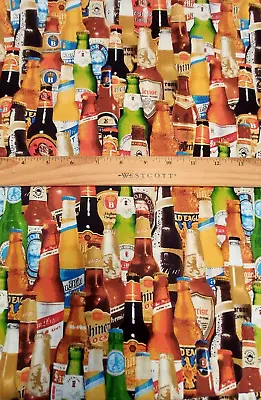 Beer Bottles Cotton Fabric Man Cave Colorful Beer Bottles Vintage Bottles BTHY • $6