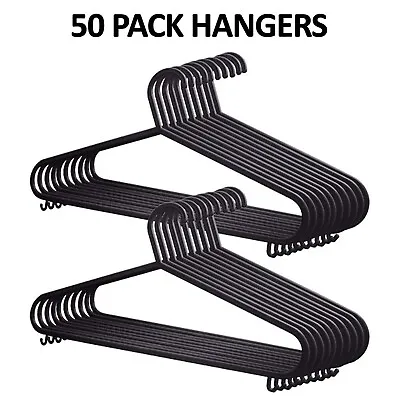 £8.49 • Buy 50 X Adult Black Coat Hangers Hanger Coathanger Strong Plastic Clothes Trousers