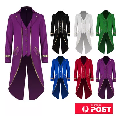 Retro Victorian Steampunk Gothic Men Tailcoat Jacket Tail Coat Halloween Costume • $25.04