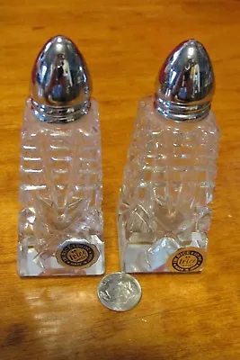 Vintage I. W. Rice Cut Glass Salt & Pepper Shakers W/ Silver Tops • $14.39
