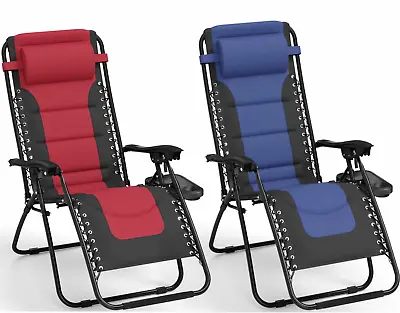 Padded Zero Gravity Chair Folding Outdoor Patio Lounge Recliner W/ Cup Holder • $84.99