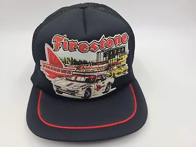 Vintage Firestone Firehawk Mesh Trucker Snapback Hat Cap Racing Tires Men Black • $74.99