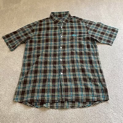 Vintage Stussy Shirt Men Large Brown Blue Plaid Button Up Y2K Cotton Skater Logo • $39.99