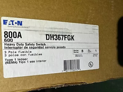 Brand New Eaton DH367FGK 800 Amp Fusible Safety Switch 3 P 600V Nema 1 • $4750