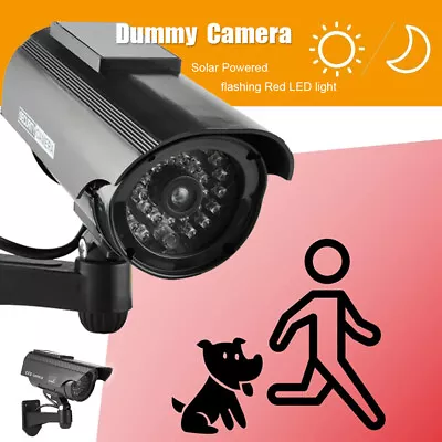 Waterproof Black Solar Dummy Fake CCTV Security Camera W/Solar Panel Flash LED • £7.99