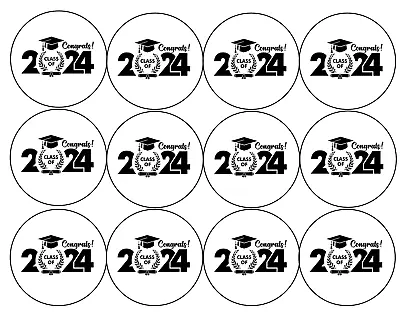 Set Of 12 Graduation 2024 Edible Paper Cupcake Cookie Toppers CHOOSE SIZE • $5
