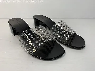 $19.99 • Buy Giuseppe Zanotti Womens Slides Black Silver Clear Plastic Embellished Italy 39