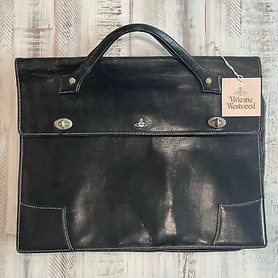 VIVIENNE WESTWOOD Orb Vintage Black Leather Satchel Briefcase Made In Japan • $59.99