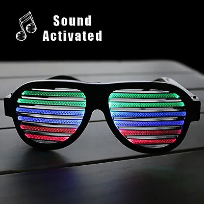 Sound & Music Activated Light Up Glasses Shutter Shades Party Disco LED • £12.95