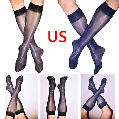 US Mens Sexys Seamless Socks Sheer See Through Thin Stockings Oil Glossy Socks • $2.75