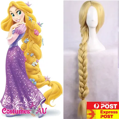 42  Rapunzel Princess Tangled Disney Book Week Ladies Long Blonde Braid Hair Wig • £17.84