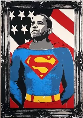 Mr Brainwash Silkscreen Print Signed Obama Superman Silver Edition 2008 • $599