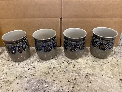 (4) Merkelbach Hohr Grenzhausen German Salt Glaze Beaker Glass Cup Tan Blue Gray • $32.99