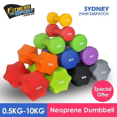Neoprene Dumbbell 0.5KG -10KG Gym Solid Dumbell Strength Hand Weights In Pair • $15.99