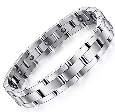 8.5  Mens Titanium Steel Brick Pattern Silver Magnetic Bracelet + Fancy Box • $49.95