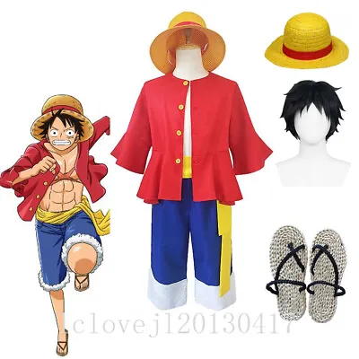 Cosplay ONE PIECE Monkey·D·Luffy 3D2Y Completed Costume Hat Wig Party Dress Up • $30.99