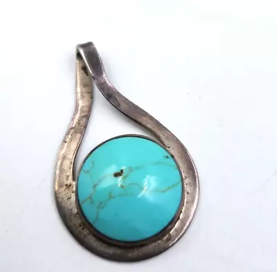 Vintage Mexico Sterling Silver Turquoise Large Pendant • $60