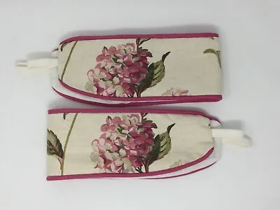 One Pair Handmade Laura Ashley Hydrangea Pink Curtain Tie Backs Piped Cerise • £21.99