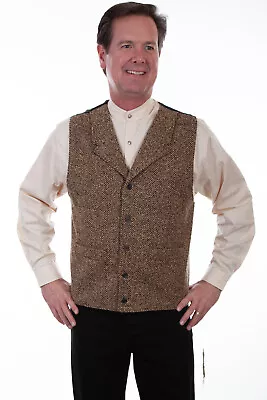 Scully Mens Brown 100% Wool Herringbone Vest • $77.99