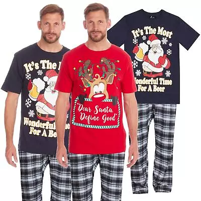 Mens Christmas Pyjamas Tshirt/Pant Xmas Pjs Pajamas Nightwear Lounge Sleep Santa • £12.99