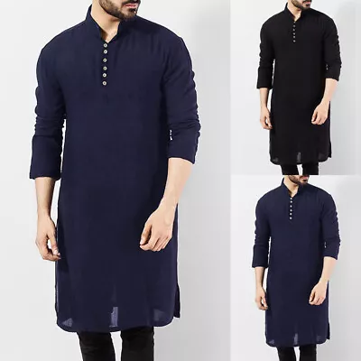 Winter Men Muslim Clothing Long Sleeve Saudi Arab Kurta Shirt Islamic Jubba Top • £15.52