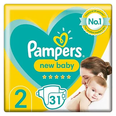 Pampers New Baby Size 2 31 Nappies - With Protection Sensitive Skin Carry Pack • £11.15