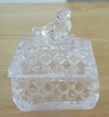 Vintage Cut Lead Crystal Square Trinket Box With Lid & Bird Finial • $9.99