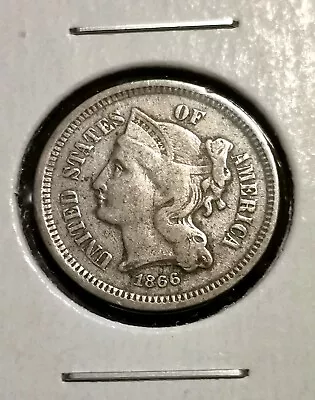 1866 3 Cent Nickel US Coin Rare • $25.48