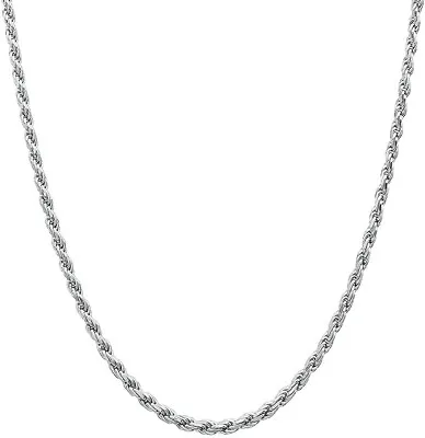 Women Men Unisex 14K Italy White Gold Plated Diamond Cut Rope Chain Necklace 24  • $9.99