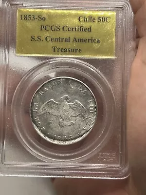 1853-So Chile 50 Centavos Silver PCGS S.S. Central America Treasure! Shipwreck** • $285