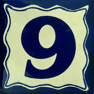 Mexican Tile House Number Address Numbers Ceramic House Number Talavera Blue # 9 • $2.50