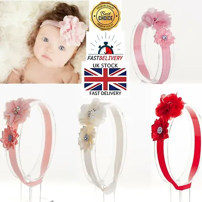 UK Elastic Infant Baby Headband Flower Chiffon Bow Kids Girls Headdress HairBand • £1.59