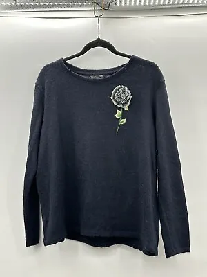 Zara Black Ranunculus Embroidered Sweater Size Large • $11