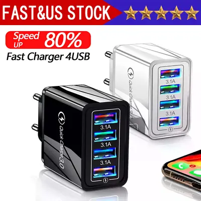 4 Port Fast Quick Charge QC 3.0 USB Hub Wall Home Charger Power Adapter Plug • $5.15