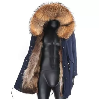 Man Parka Winter Jacket Long Real Fox Fur Coat Fur Collar Thick Coat • $280.26