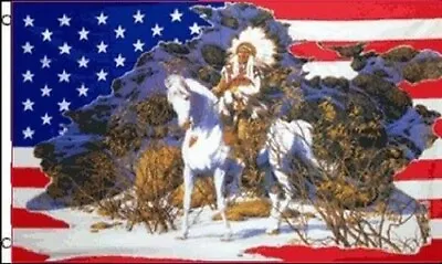$7.94 • Buy Indian On Horse In Snow US Flag 3x5 Ft USA America Native American Headdress US