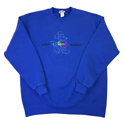 Vintage 90s Walt Disney World Mickey Mouse Embroidered Crewneck Sweatshirt L • $19.99