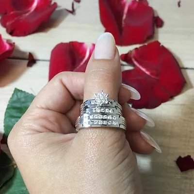 £1769.14 • Buy 14K White Gold His Hers Trio Diamond Engagement Ring Wedding Bridal Set Matching
