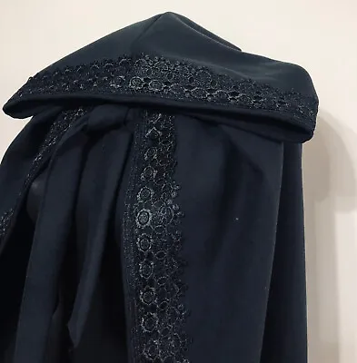 Black Wool Hooded Cloak With Lace Wool Hooded Coat Lace Halloween Cape Wool H • $96