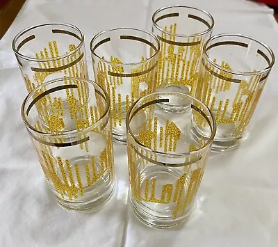 Crown Corning Juice/cordial Glasses Set 6 Sugar Frosted Gold Pattern Aus MCM • $35