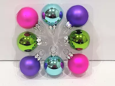 Christmas MINI Multi Color Glass Ball Ornaments 1.5  Set Of 8 Purple Pink • $8.99