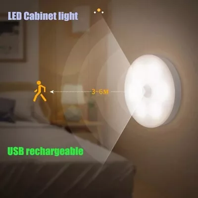£4.49 • Buy 8 LED Motion Sensor Lights PIR Bathroom Night Light With USB Cable Cabinet Stair