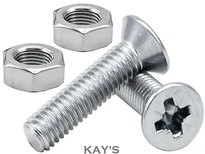 £3.03 • Buy M5, M6 (5mm/6mm) POZI COUNTERSUNK MACHINE SCREWS WITH NUTS ZINC PLATED BZP BOLTS