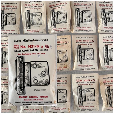 $92.60 • Buy 15 Packages Pairs Vintage Cabinet Semi-Concealed Hinges 1/2  Inset NOS