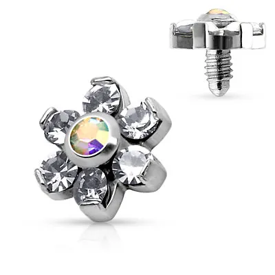 (1 Piece) Flower Dermal Top With PRONG CZ Surgical Steel 14g (1.6mm) D/14/C/3 • $4.99